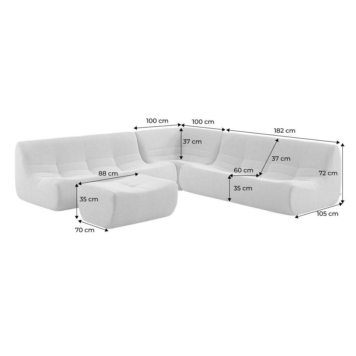 Canapé d'angle compressé modulable 7 places avec repose pied bouclette texturée SOKOL beige, SWEEEK