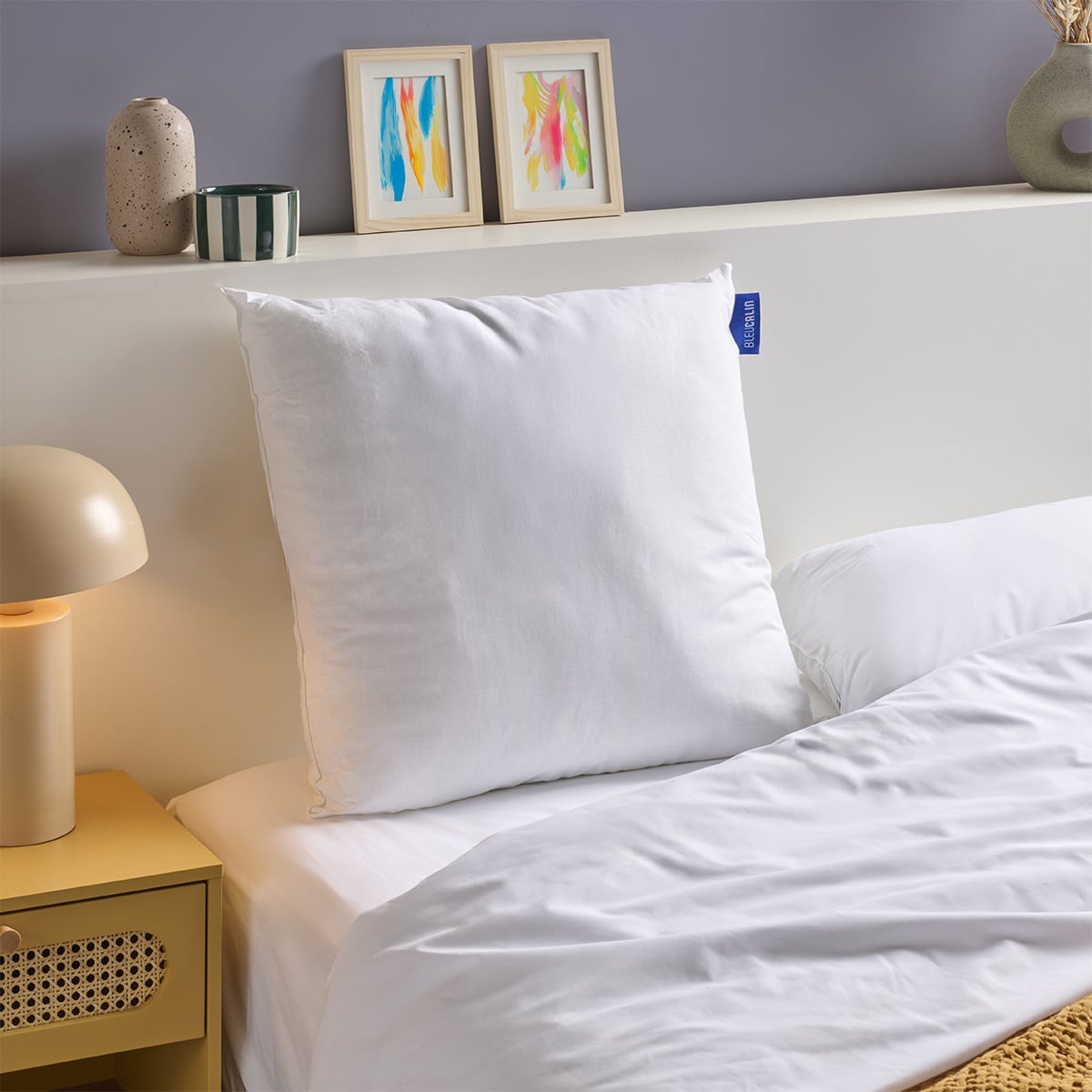 Pack Couette Chaude + Oreiller(s) COTON BIO blanc, BLEU CALIN