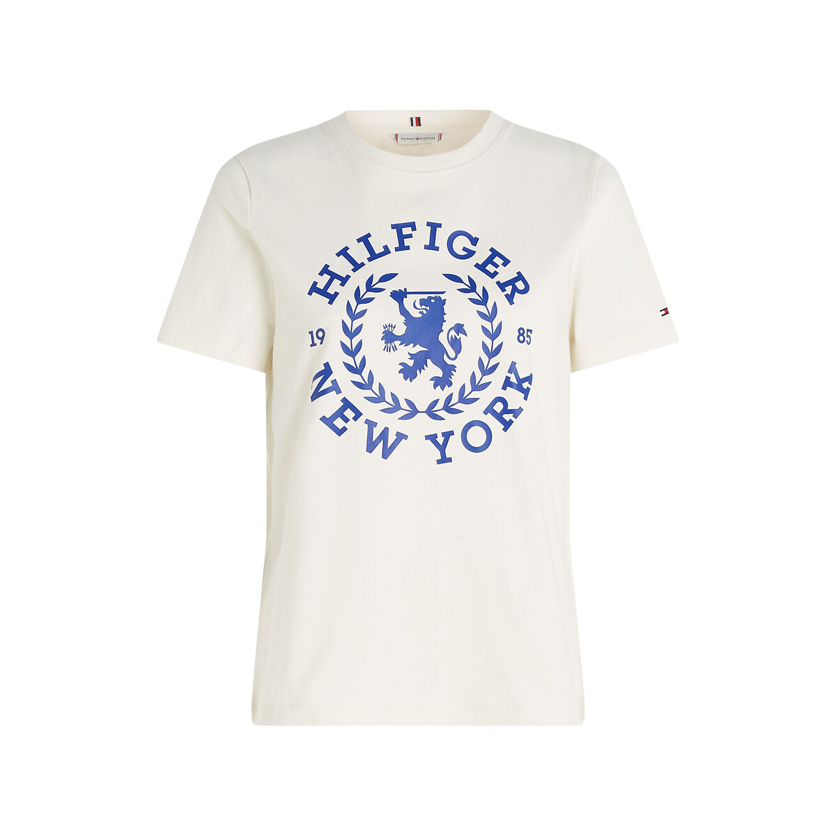 T-shirt girocollo stampata davanti beige chiaro, TOMMY HILFIGER