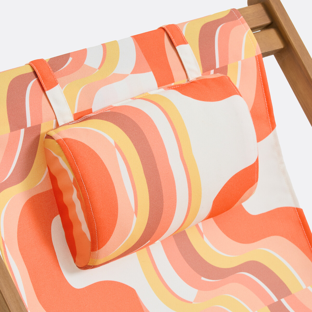 Chaise longue en acacia massif, tissu avec motif graphique, SONGE ORANGE orange/jaune, MAPOÉSIE X LA REDOUTE INTÉRIEURS