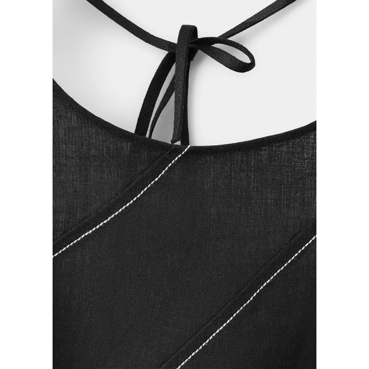 Robe en lin à coutures contrastantes noir, MANGO