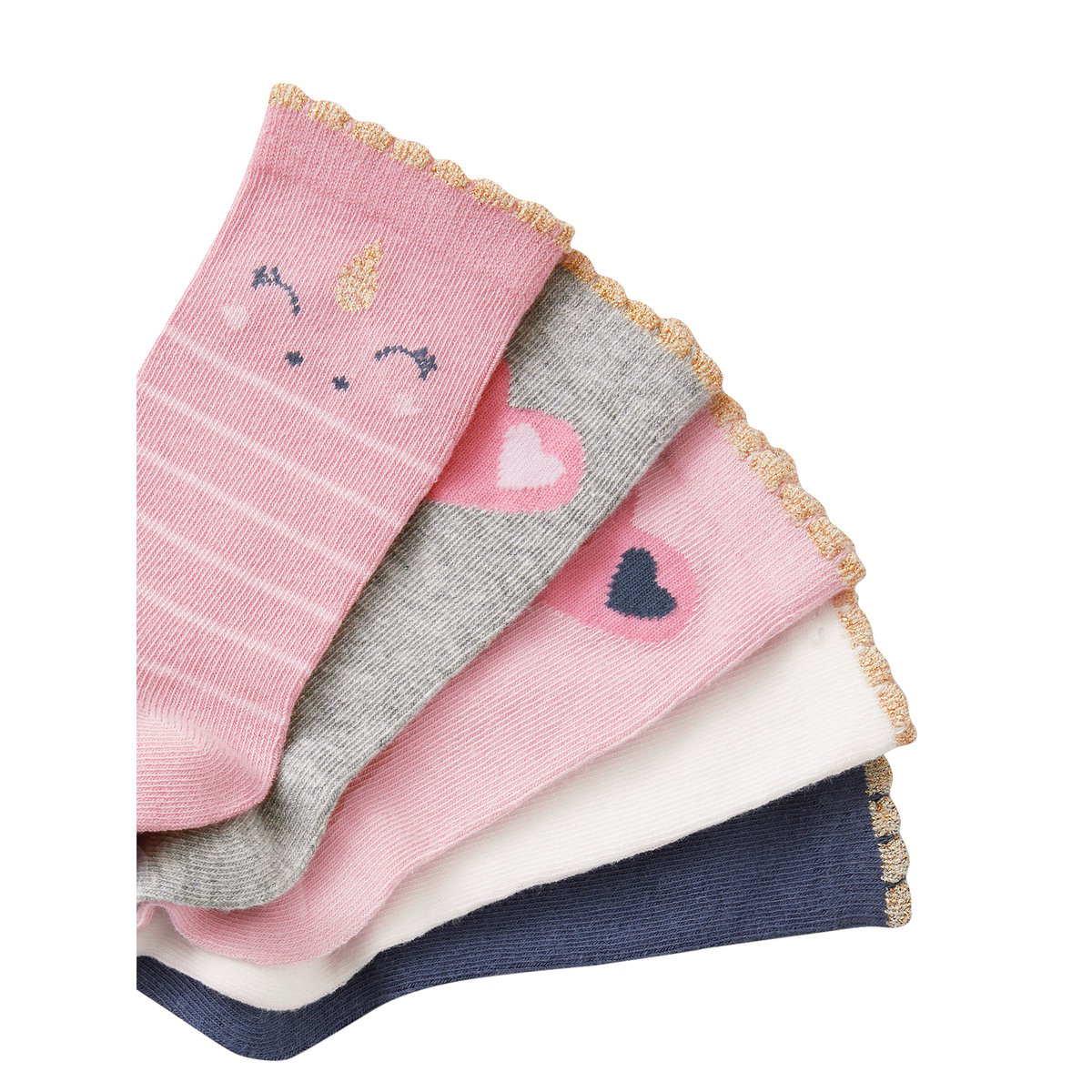 Lot de 5 paires de chaussettes licornes et coeurs rose, VERTBAUDET