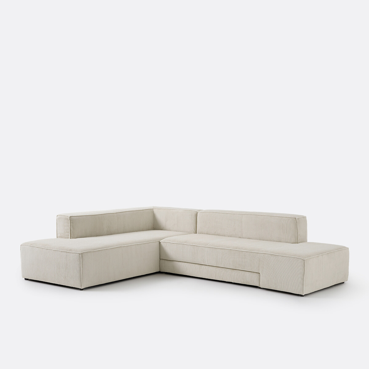 Canapé d'angle convertible, en velours côtelé moyennes côtes, GINOSA beige, LA REDOUTE INTERIEURS