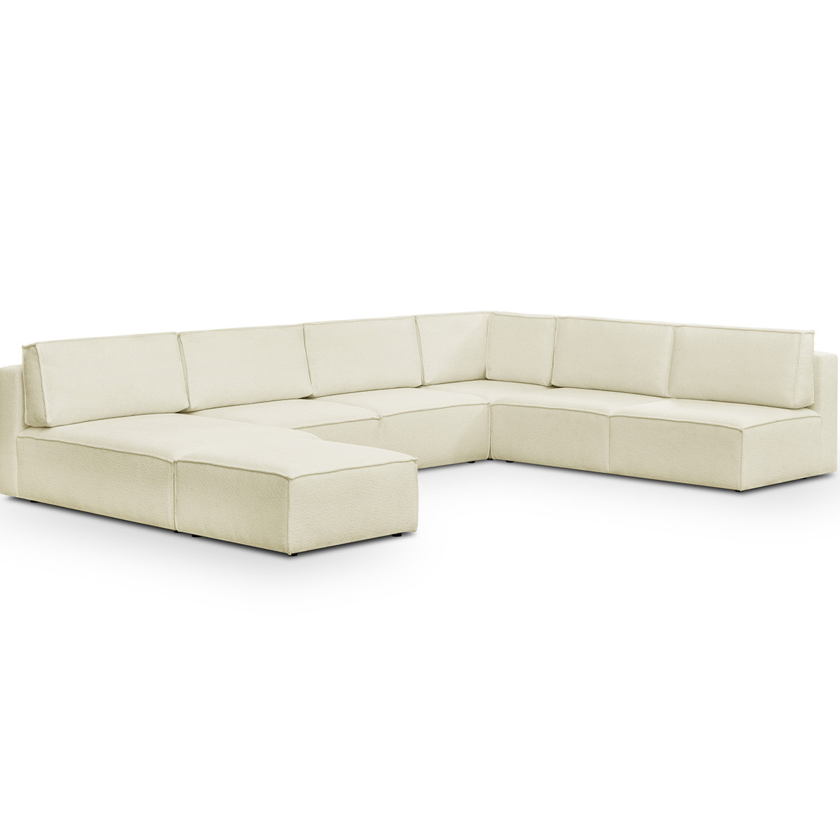 Canapé d'angle droit convertible 10+1 places en tissu bouclé - HARPER MOD ecru, HOMIFAB