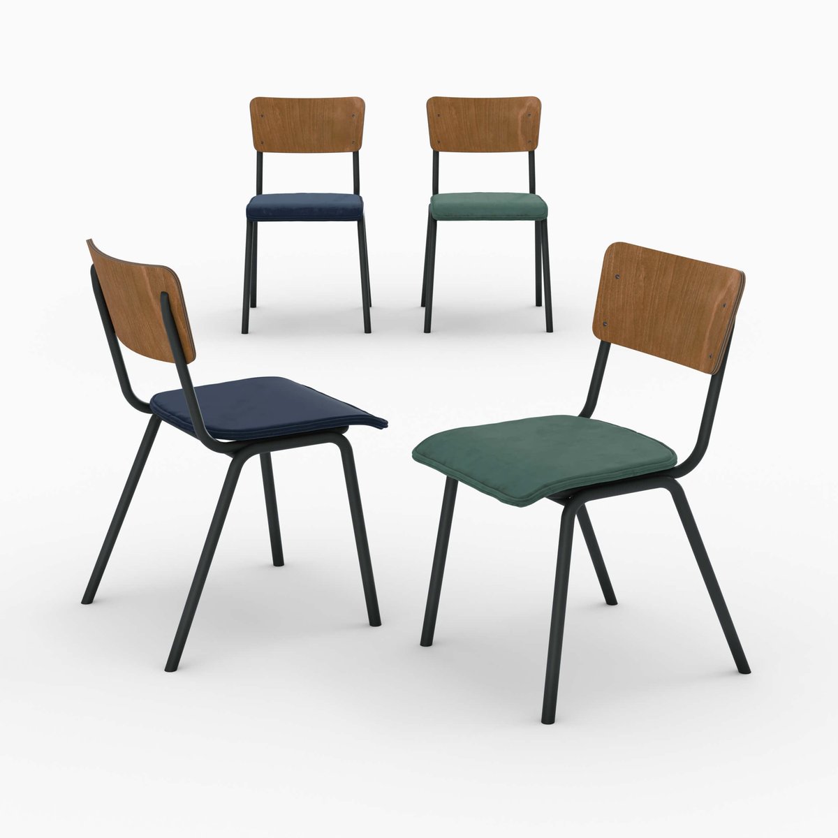 Pack 4 chaises en velours et - NICO bleu et vert, MAISON PAVANE