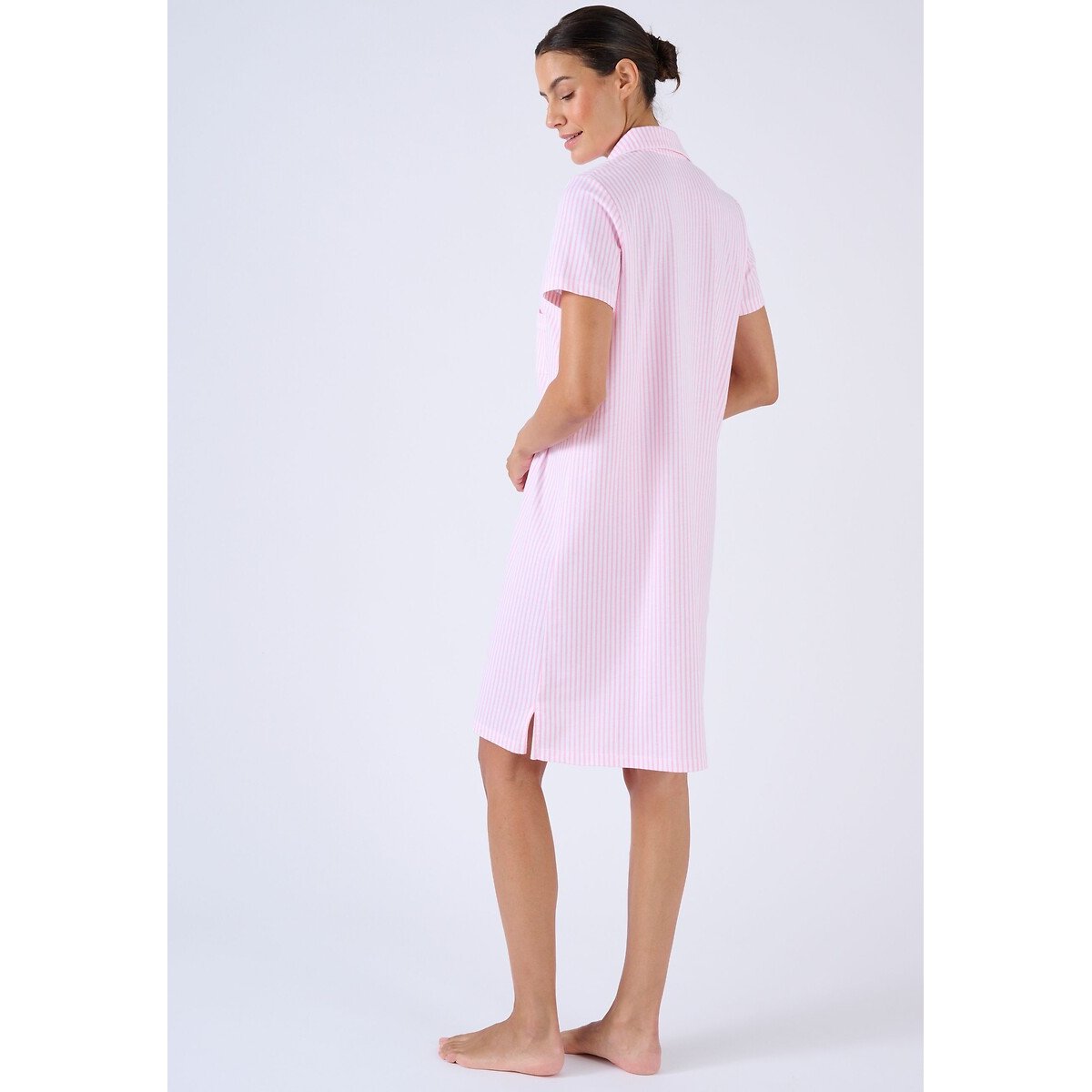 Camicia da notte in cotone a maniche corte rosa rigato, DAMART