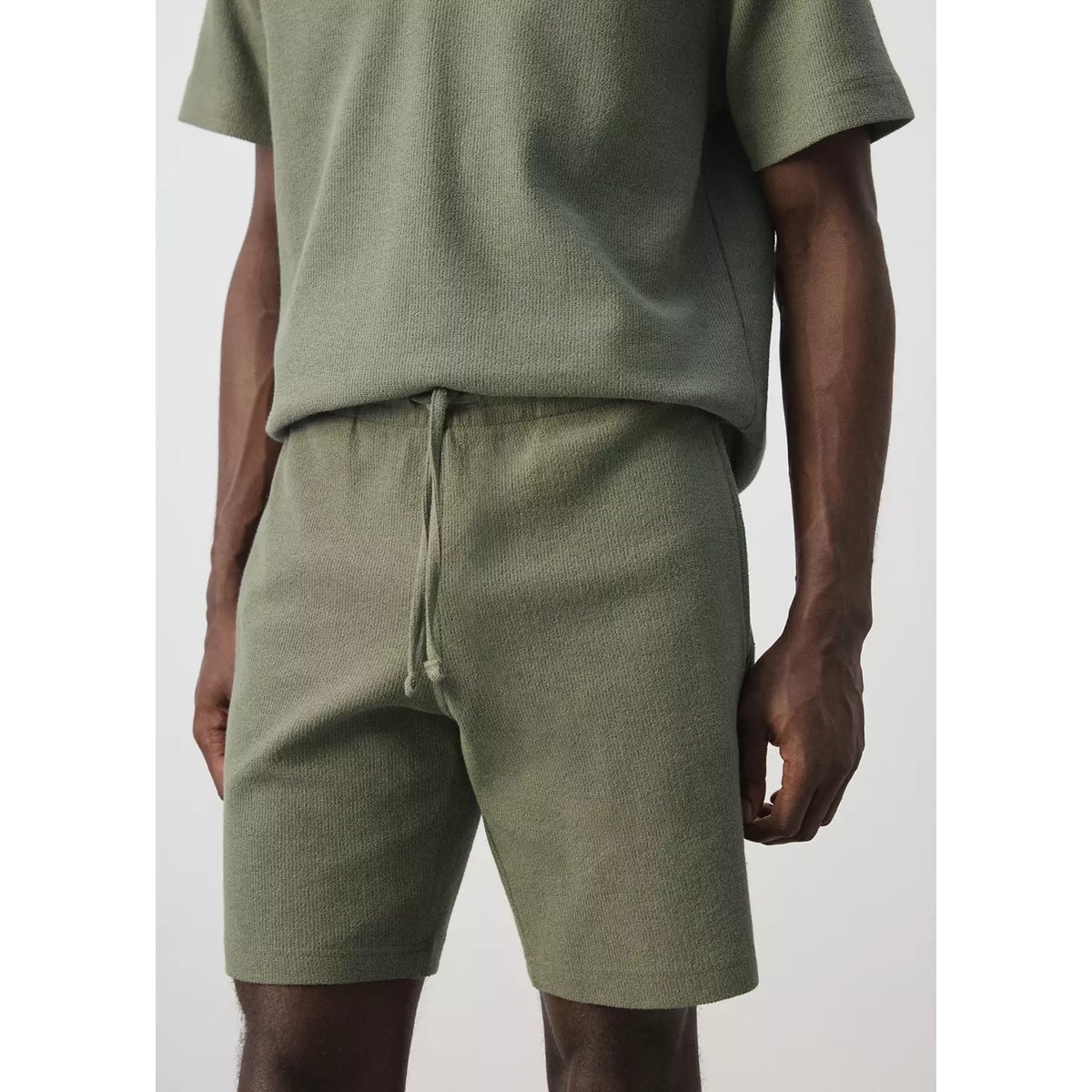 Bermuda coton texturé cordon vert forêt, MANGO MAN