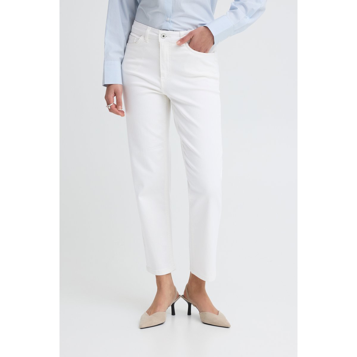 Jeans jambes droites, longueur chevlle blanc de blanc, ICHI