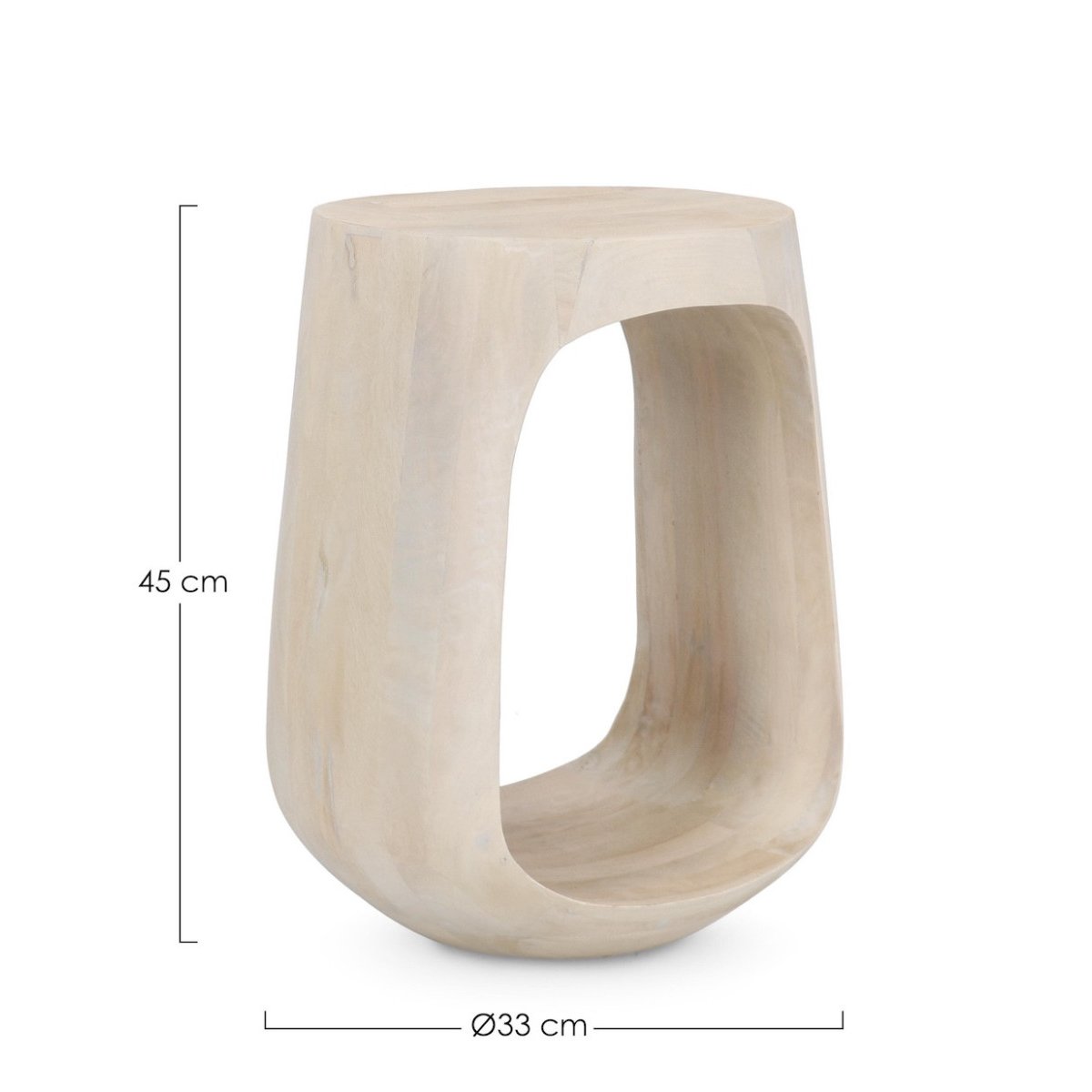 Table d'appoint ronde en bois blanchi - PUKA crème, MATHI DESIGN