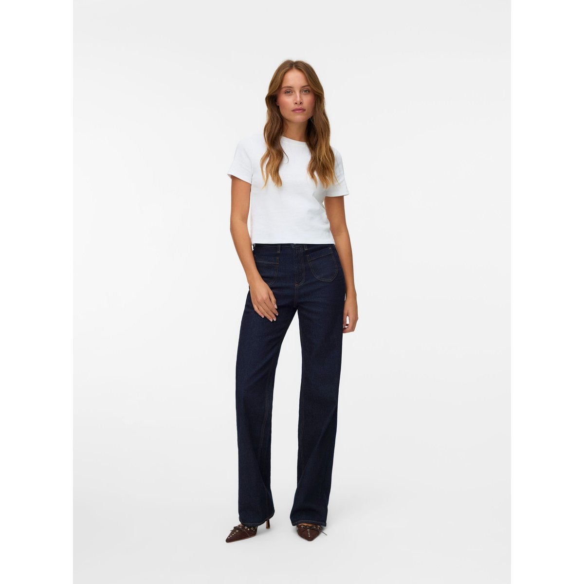 Jean À Coupe Large dark blue denim, VERO MODA