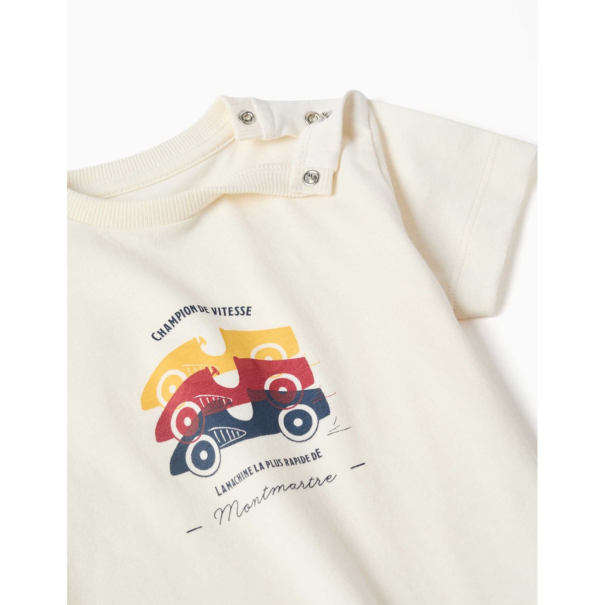 Pyjama à manches courtes avec imprimé voitures de course blanc, ZIPPY