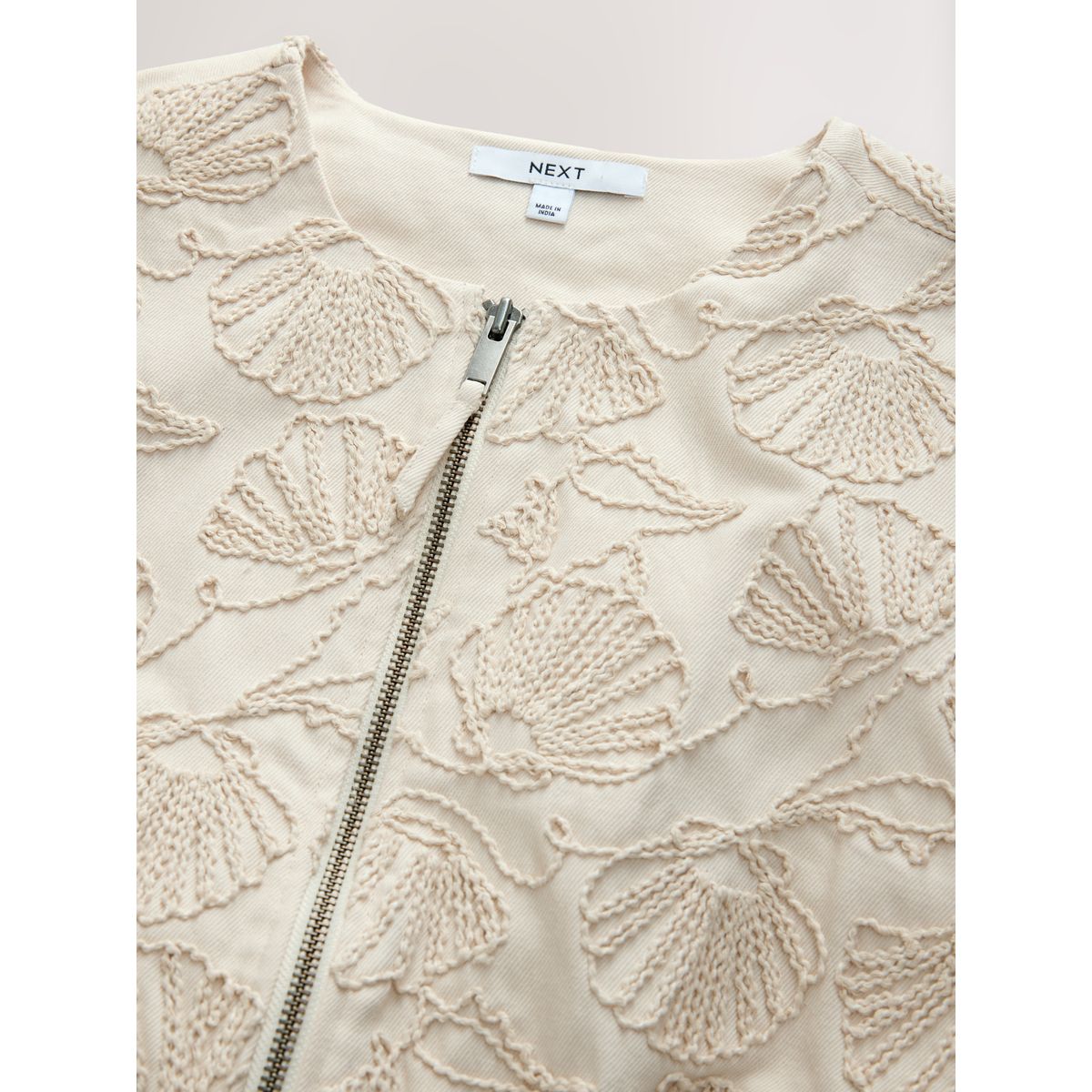 Veste zippée et brodée en coton écru, NEXT