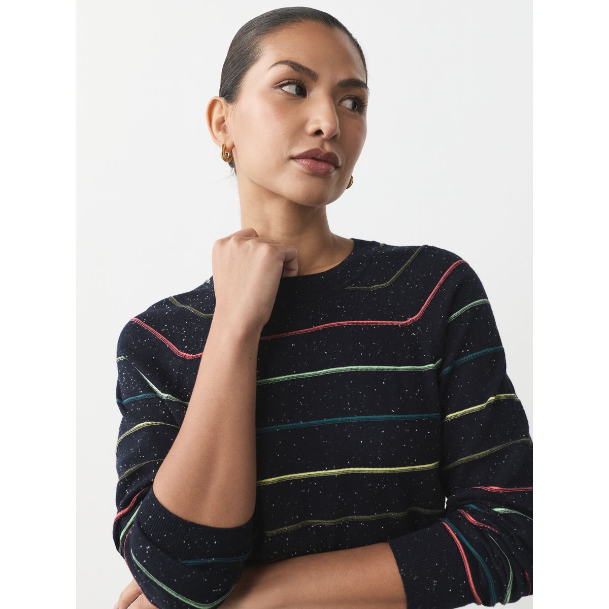 Pull ras du cou doux en coton majoritaire rayure arc-en-ciel, NEXT