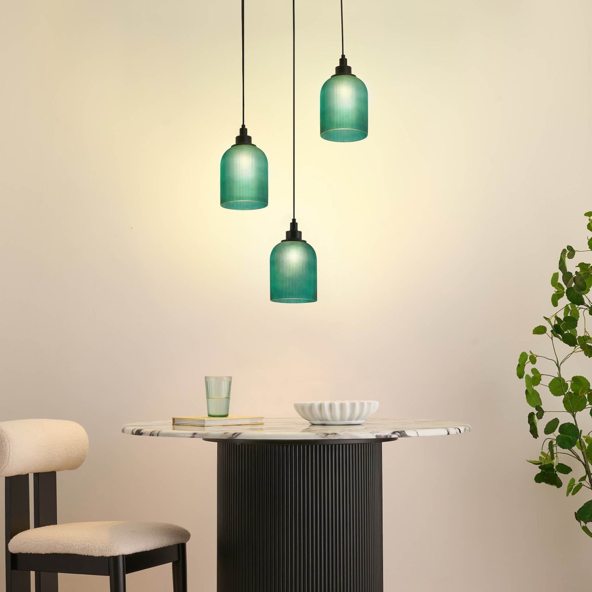 Suspension verre cannelé - AURORE vert, KOSILUM