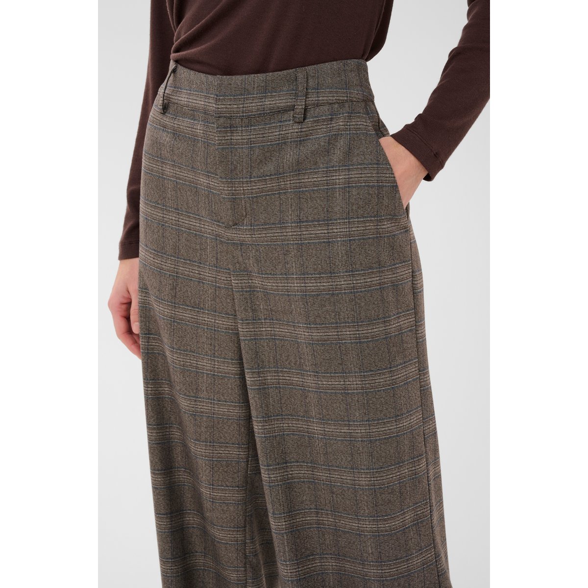 Pantalon casual marron brown check, CULTURE
