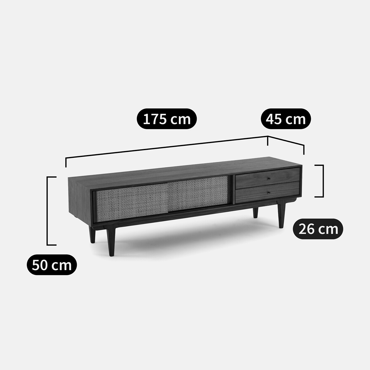 Meuble TV/hifi en noyer, plaqué et cannage, Dalqui noyer, LA REDOUTE INTERIEURS