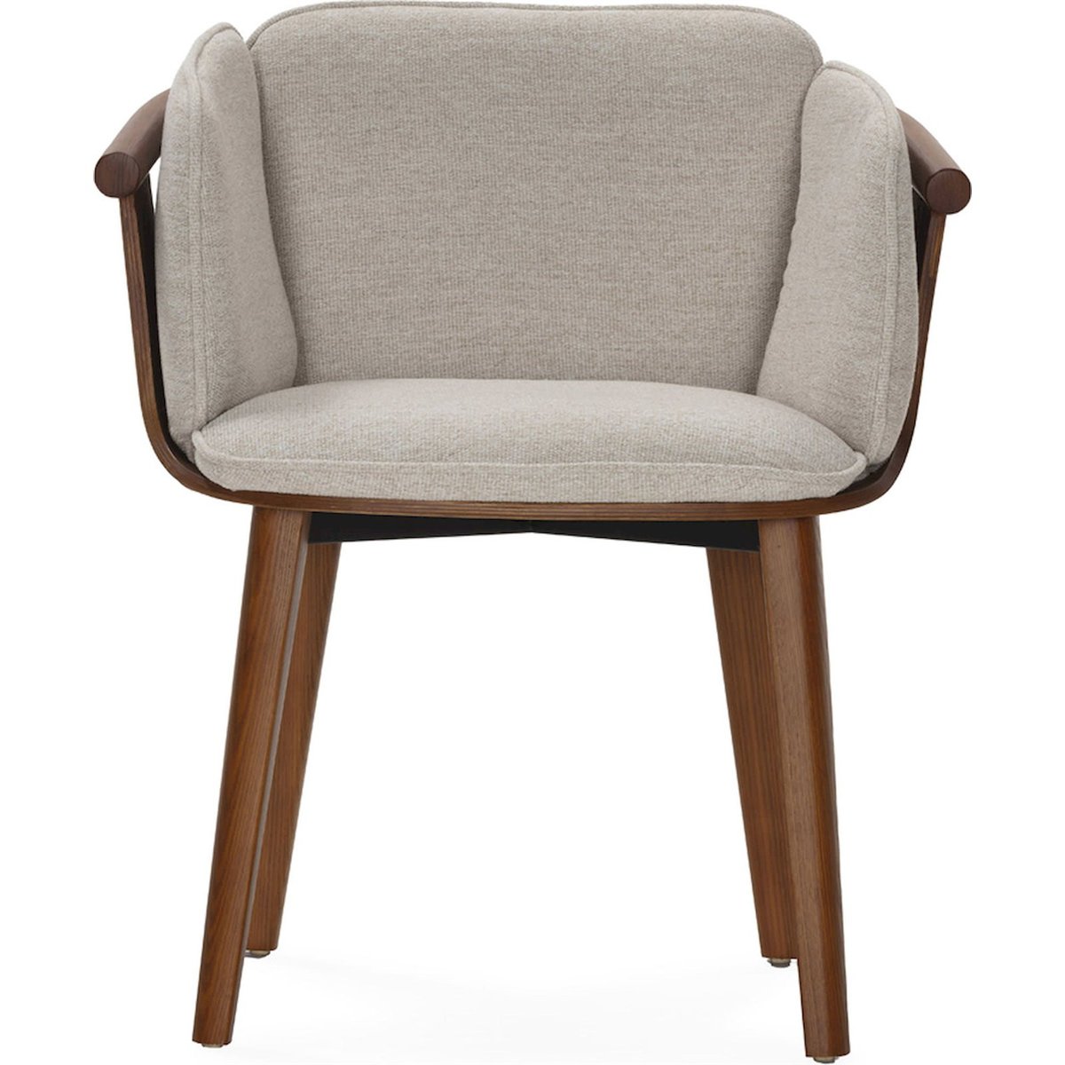 Chaise en bois et tissu avec accoudoirs noyer et gris, RECOLLECTION