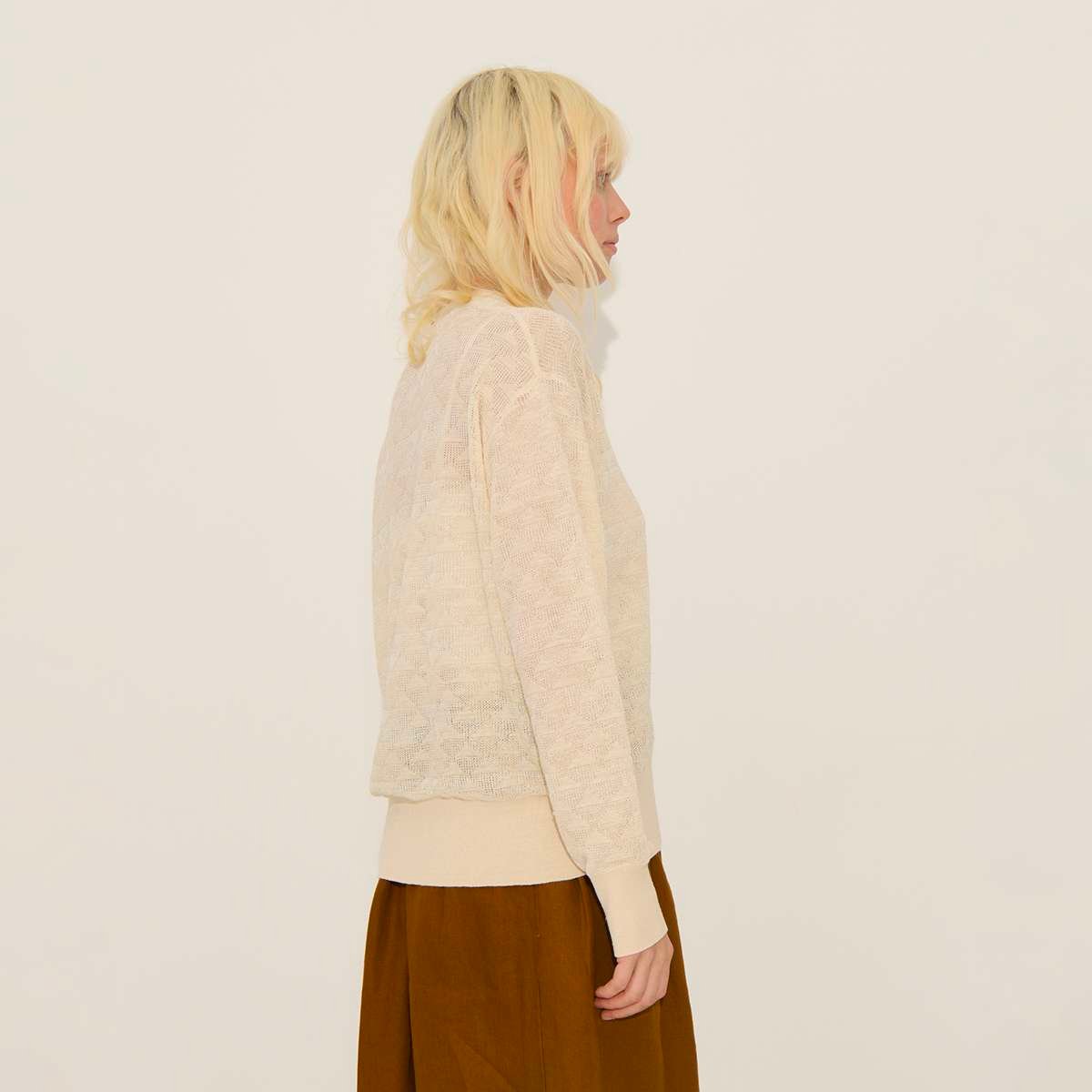 Gilet col V en chanvre mélangé PERNELLE ivoire-beige, BENSIMON