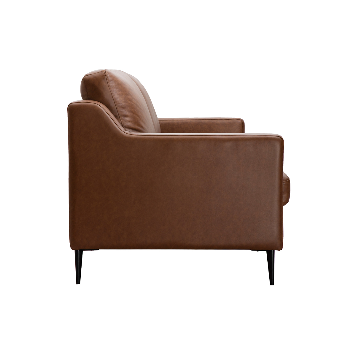 Canapé vintage 3 places cuir marron et bois noir OXMO marron, MILIBOO