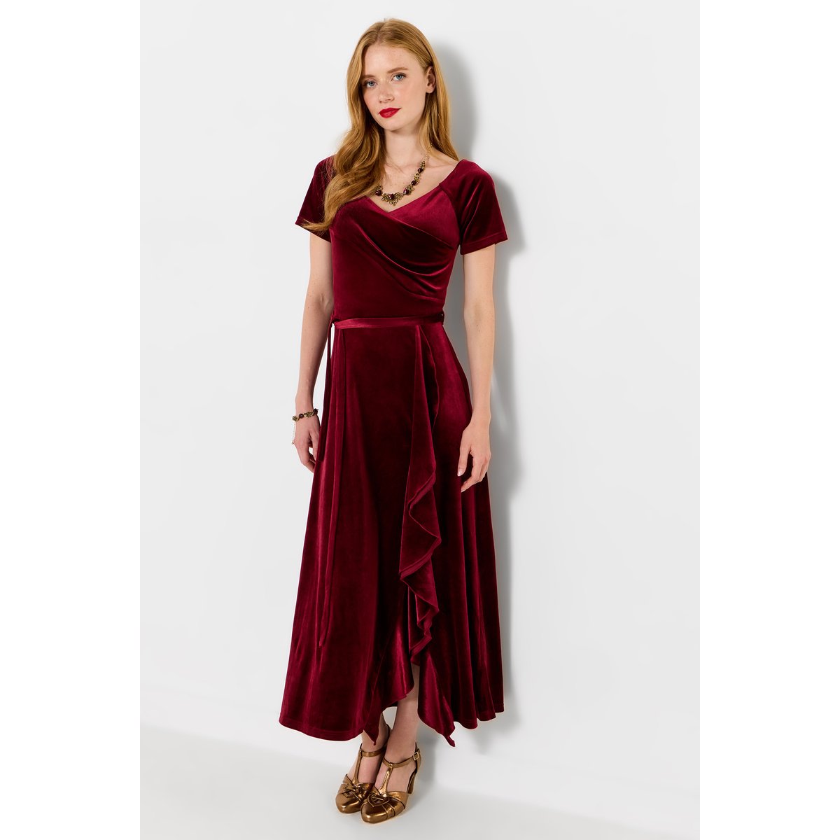 Robe à Volants de Fête Parfaite en Velours rouge, JOE BROWNS