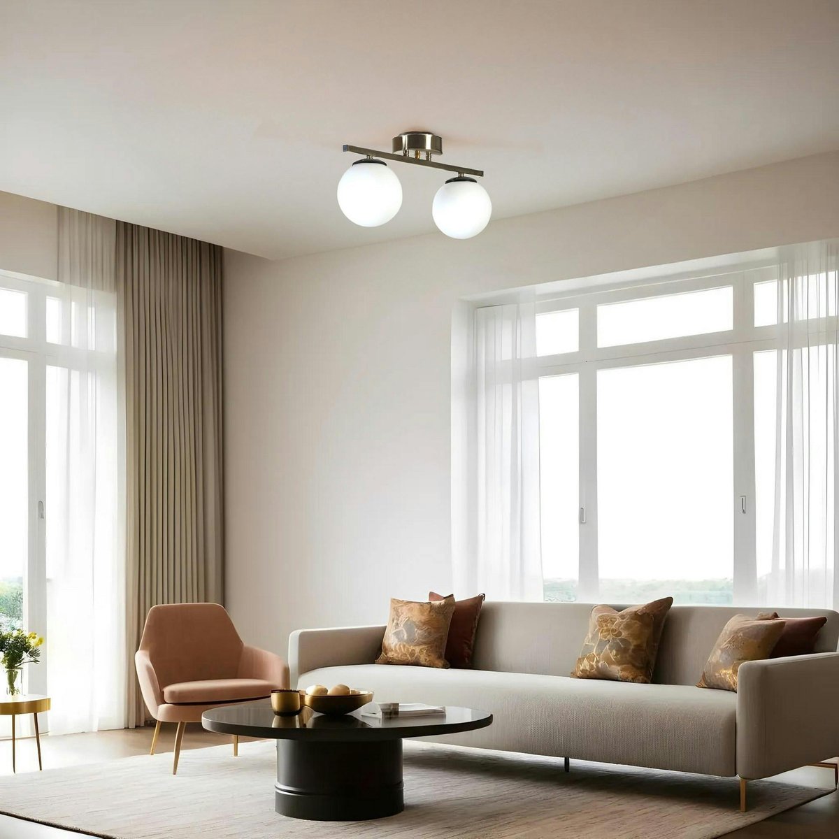 Plafonnier 2 globes en verre SIERRE blanc, PIER IMPORT