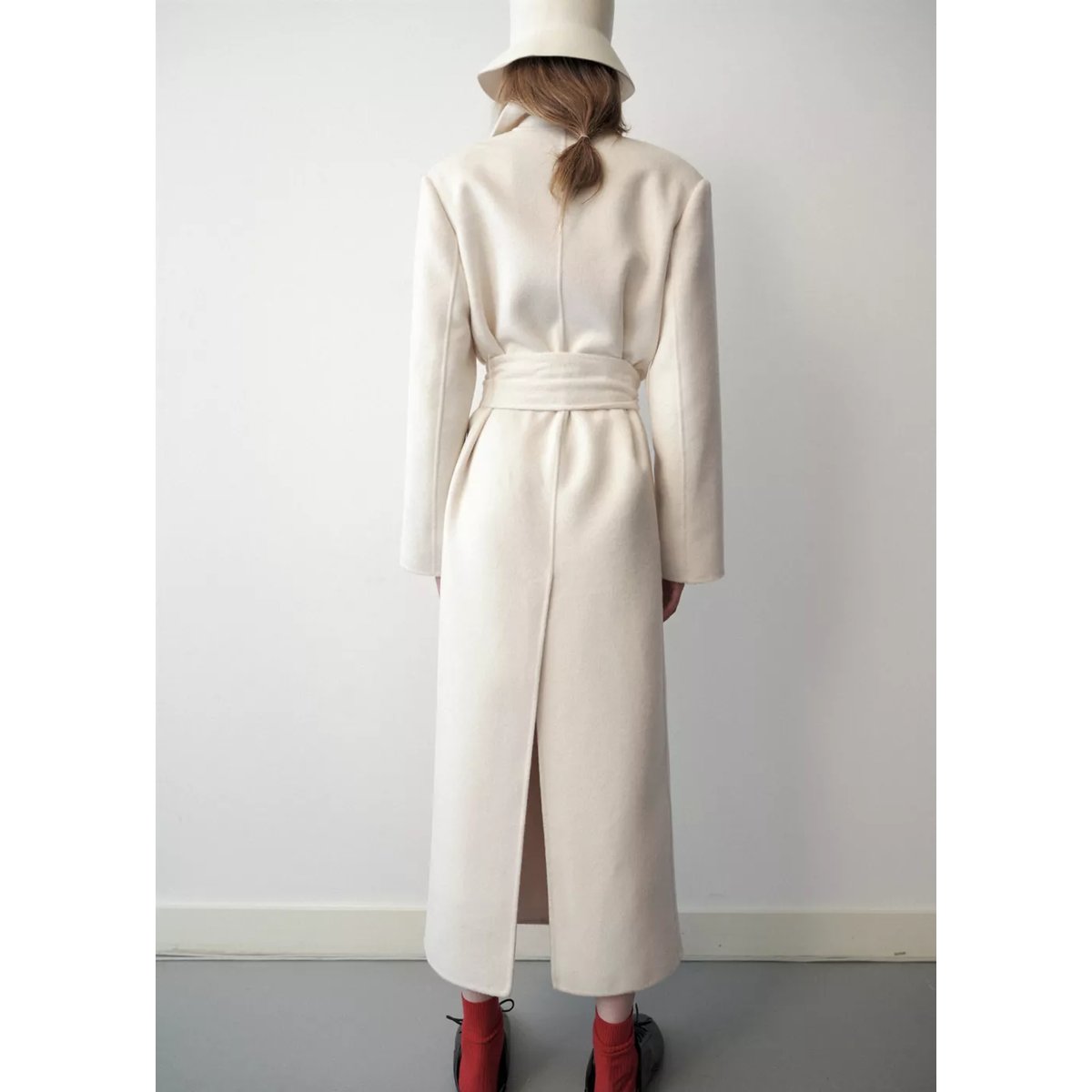 Manteau laine ceinture blanc cassé, MANGO