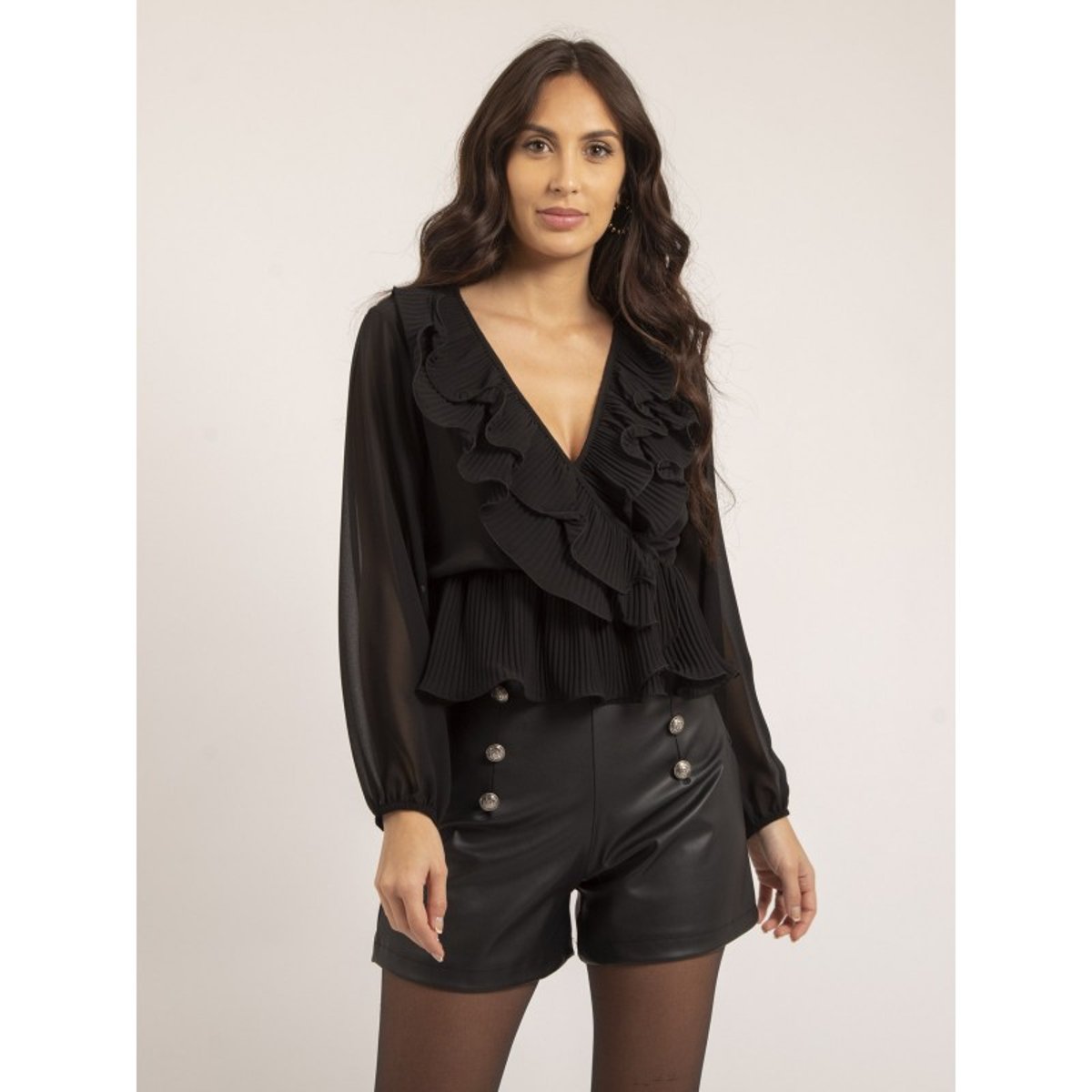 Blouse Avec Volants Opula noir, DONA LISA