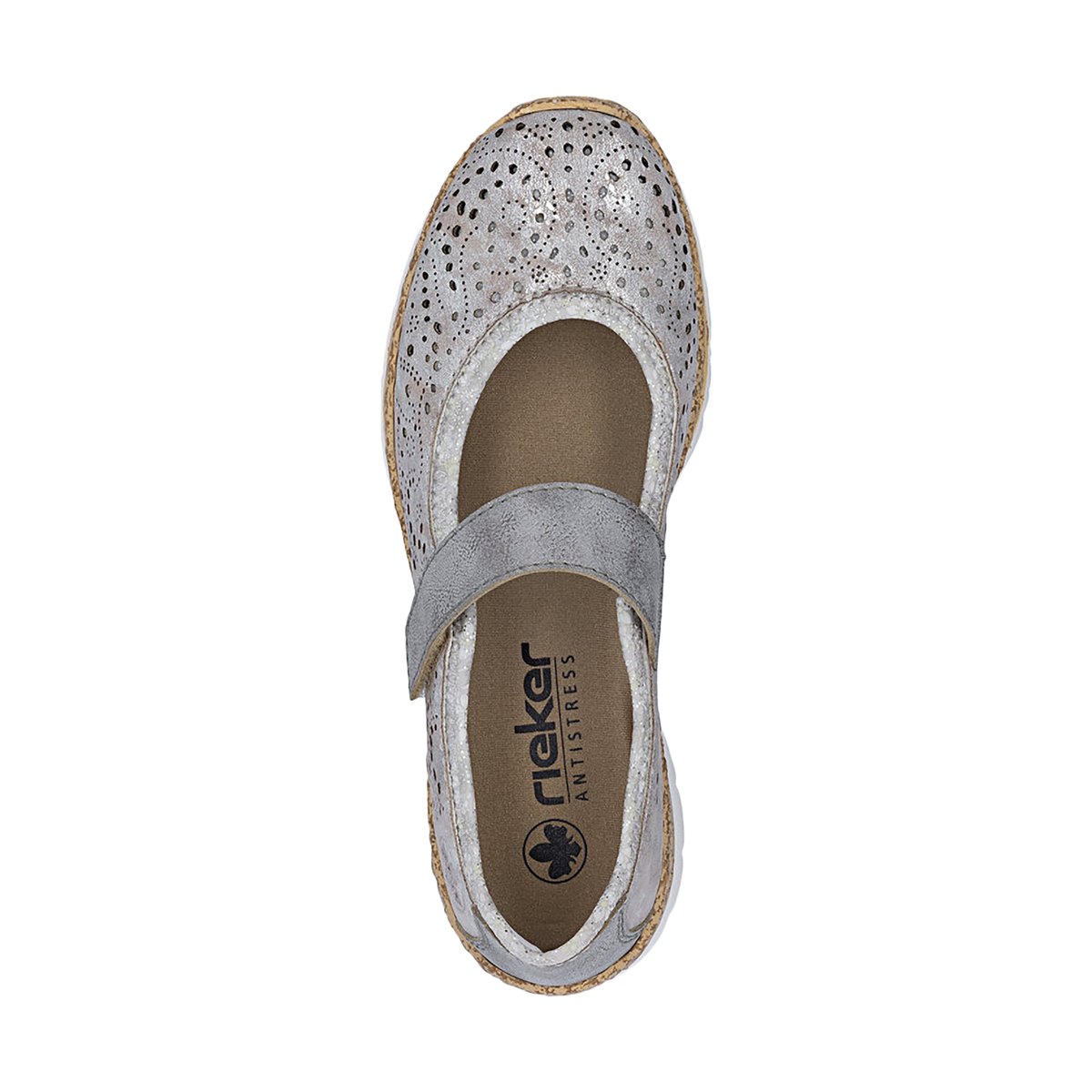Ballerines grises à talon compensé bas avec une bande auto-agrippante gris, RIEKER