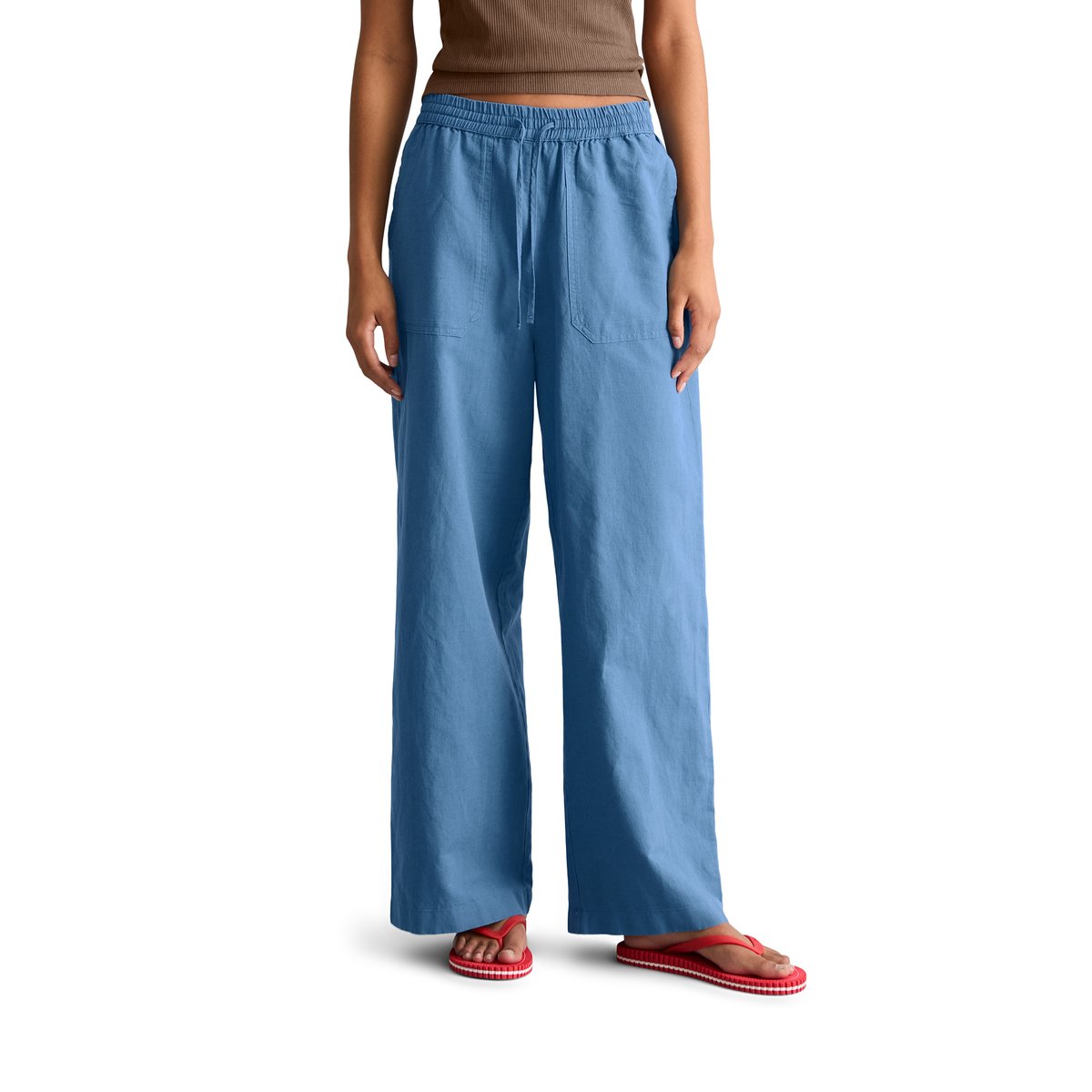 Pantalon à enfiler regular en mélange de lin et de coton bleu, MARC O’POLO DENIM