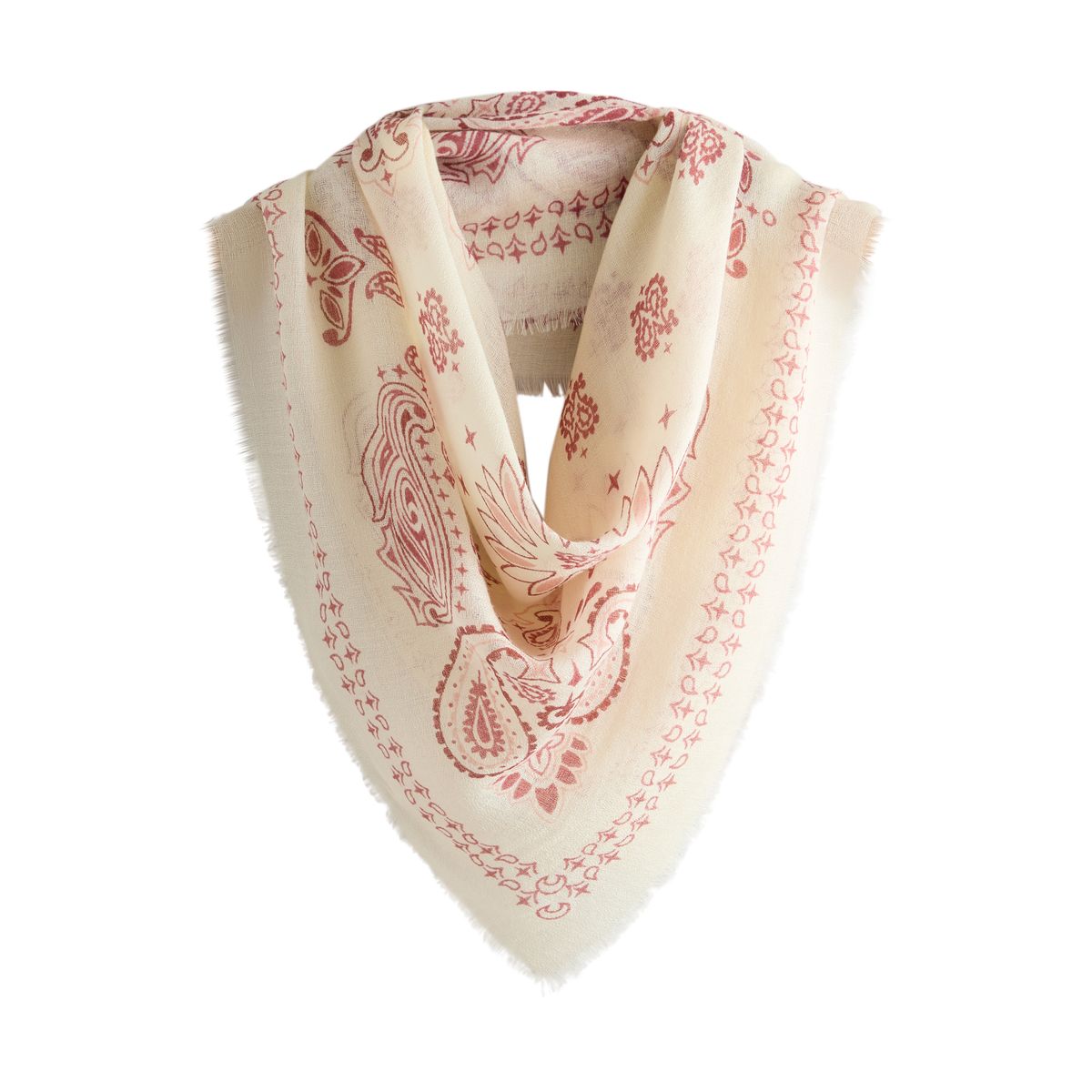 Foulard carré léger en laine à motif bandana écru/rouge, NEXT
