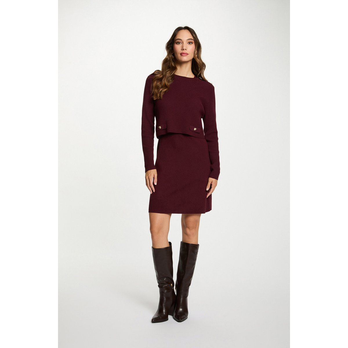 Robe courte effet 2-en-1 prune, MORGAN