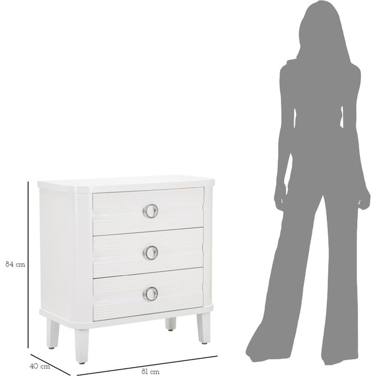 Commode 3 tiroirs façades texturées métal GLAM blanc, RECOLLECTION