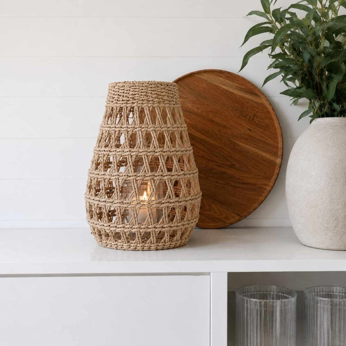 Lanterne en corde 37cm beige, ORNAMI