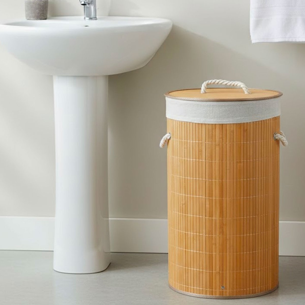 Panier à linge rond en bambou 54L 35x35x57cm bois, ATMOSPHERA