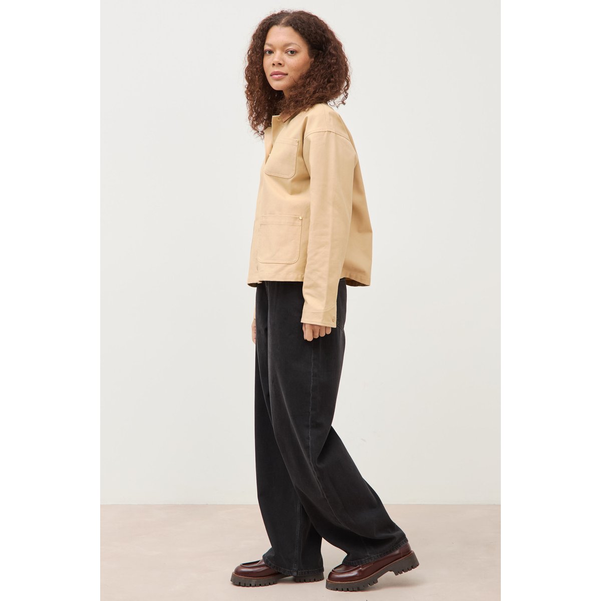 Veste manches longues col classique taupe, BONOBO