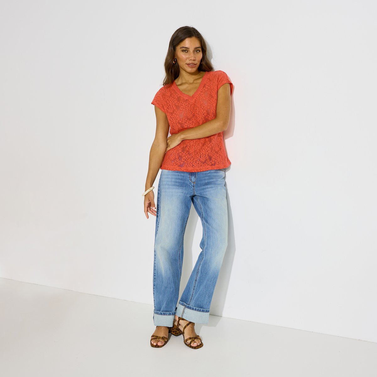 T-shirt uni en crochet orange, GRAIN DE MALICE