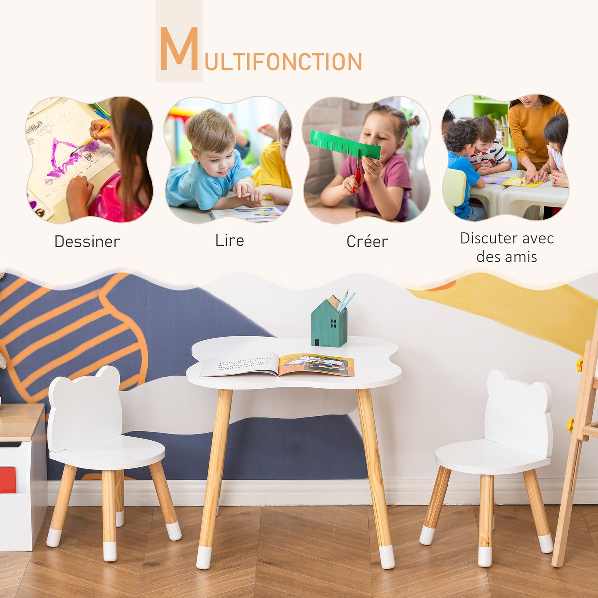 Ensemble table et chaises pour enfants MDF blanc, HOMCOM
