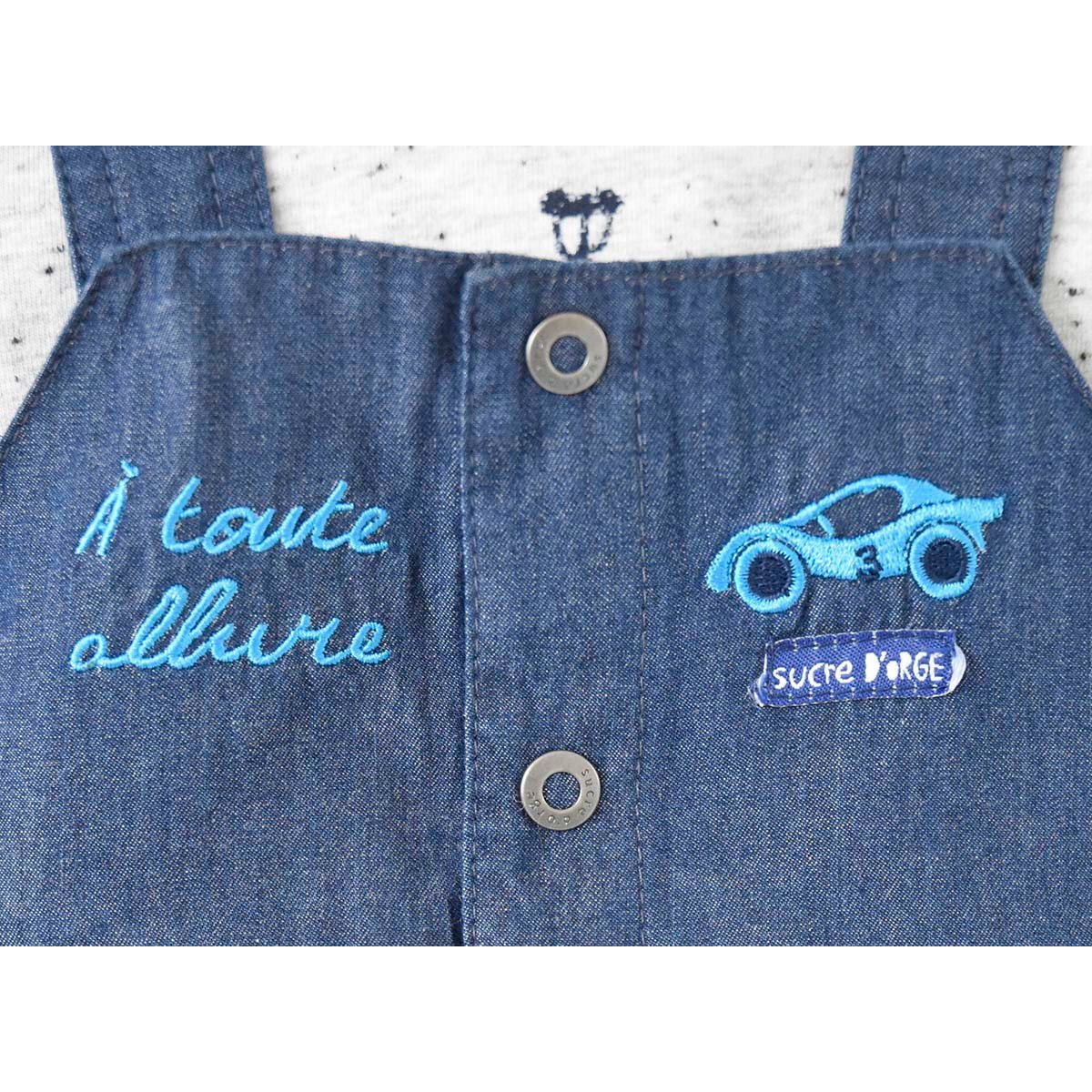 Ensemble t shirt salopette courte aymeric bleu, SUCRE D'ORGE