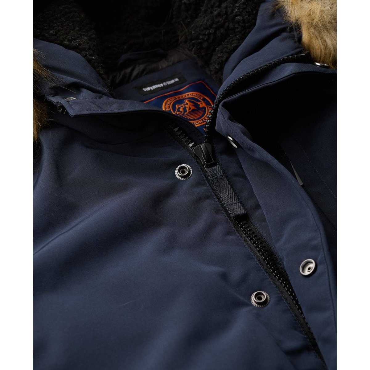 Blouson bomber chaud zippé à capuche Everest bleu marine, SUPERDRY