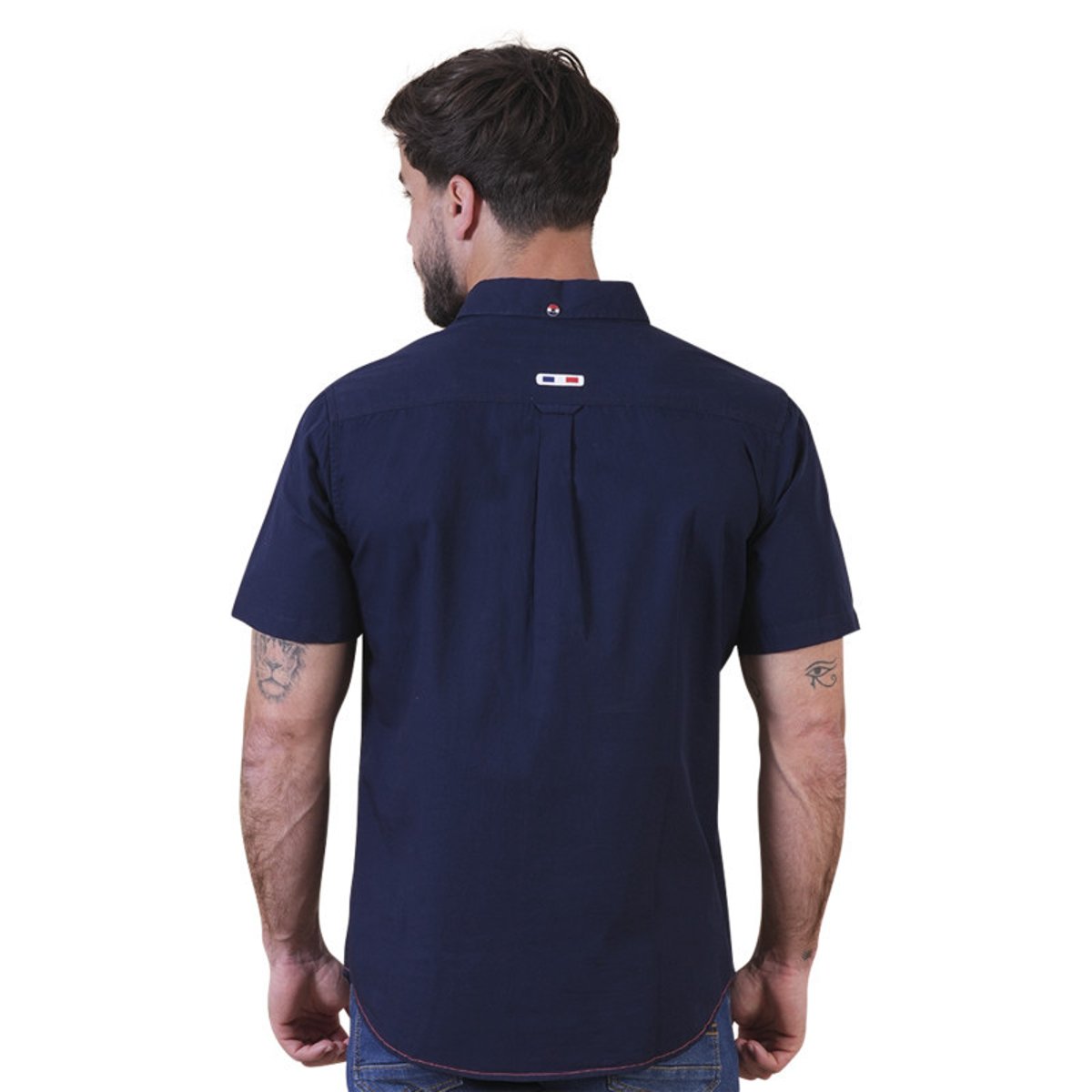 Chemise en coton biologique marine unie pourvue d'un col américain bleu foncé, RUCKFIELD