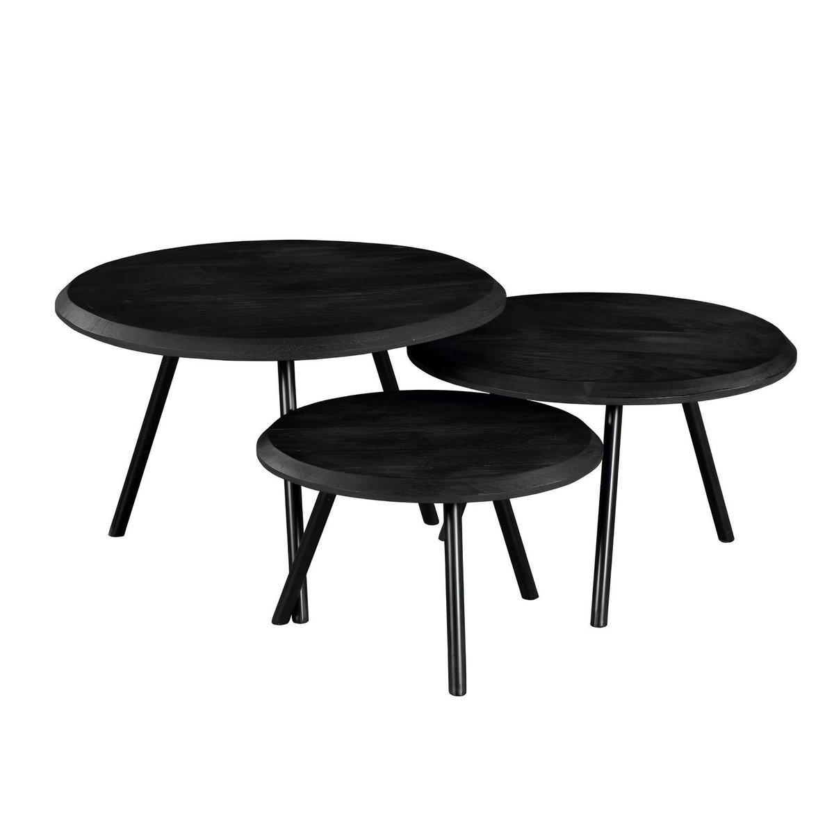 Table basse gigogne ronde bois et métal (lot de 3) ALMA noir, PIER IMPORT