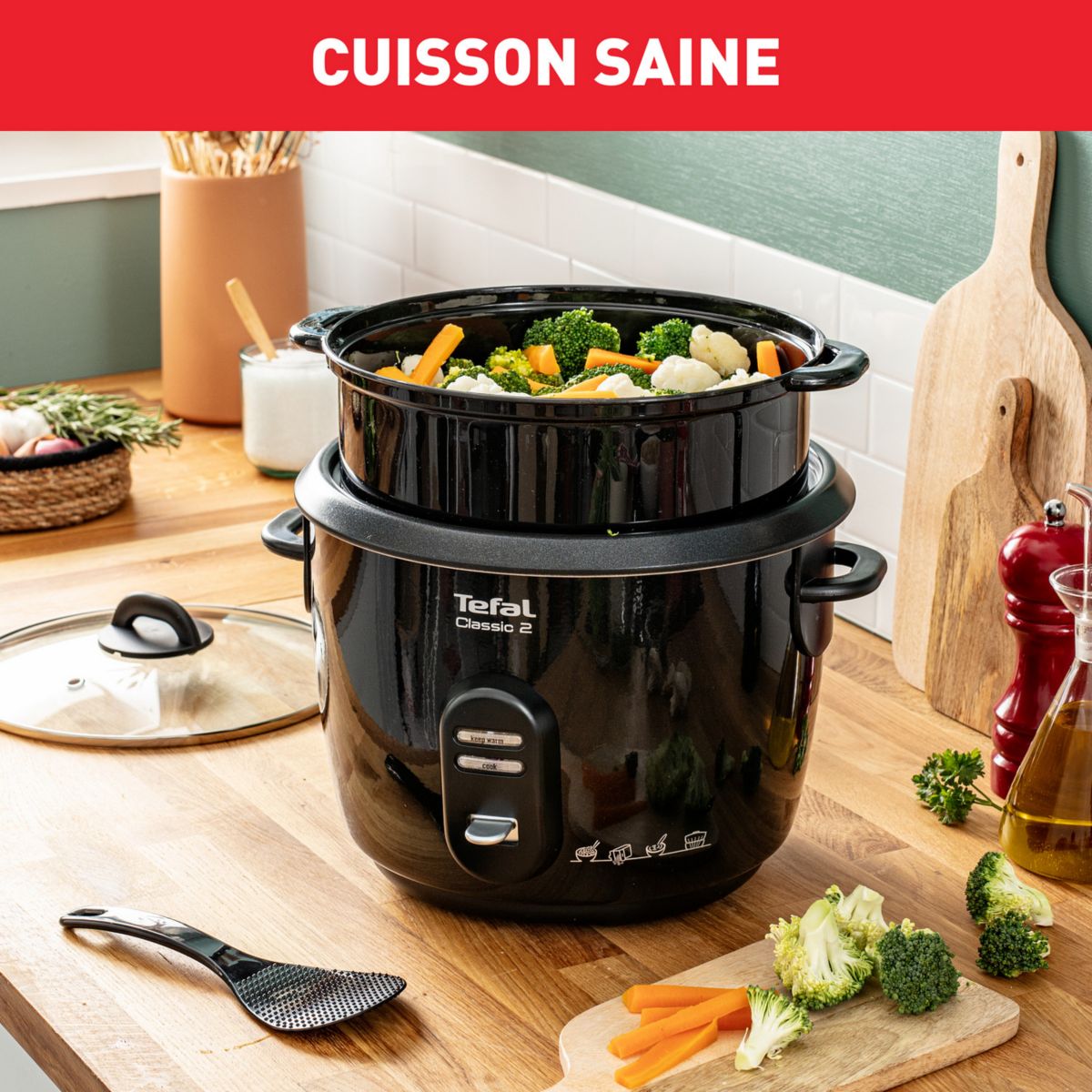 Cuiseur riz YY4351FB Classic 5L+ panier vapeur couleur unique, TEFAL