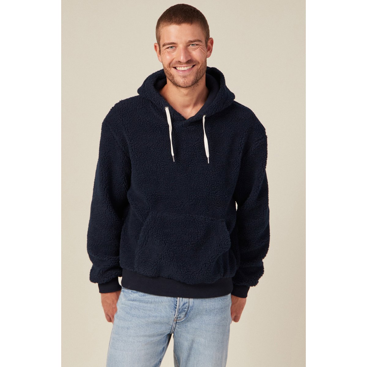 Sweat à capuche sherpa bleu marine, BONOBO