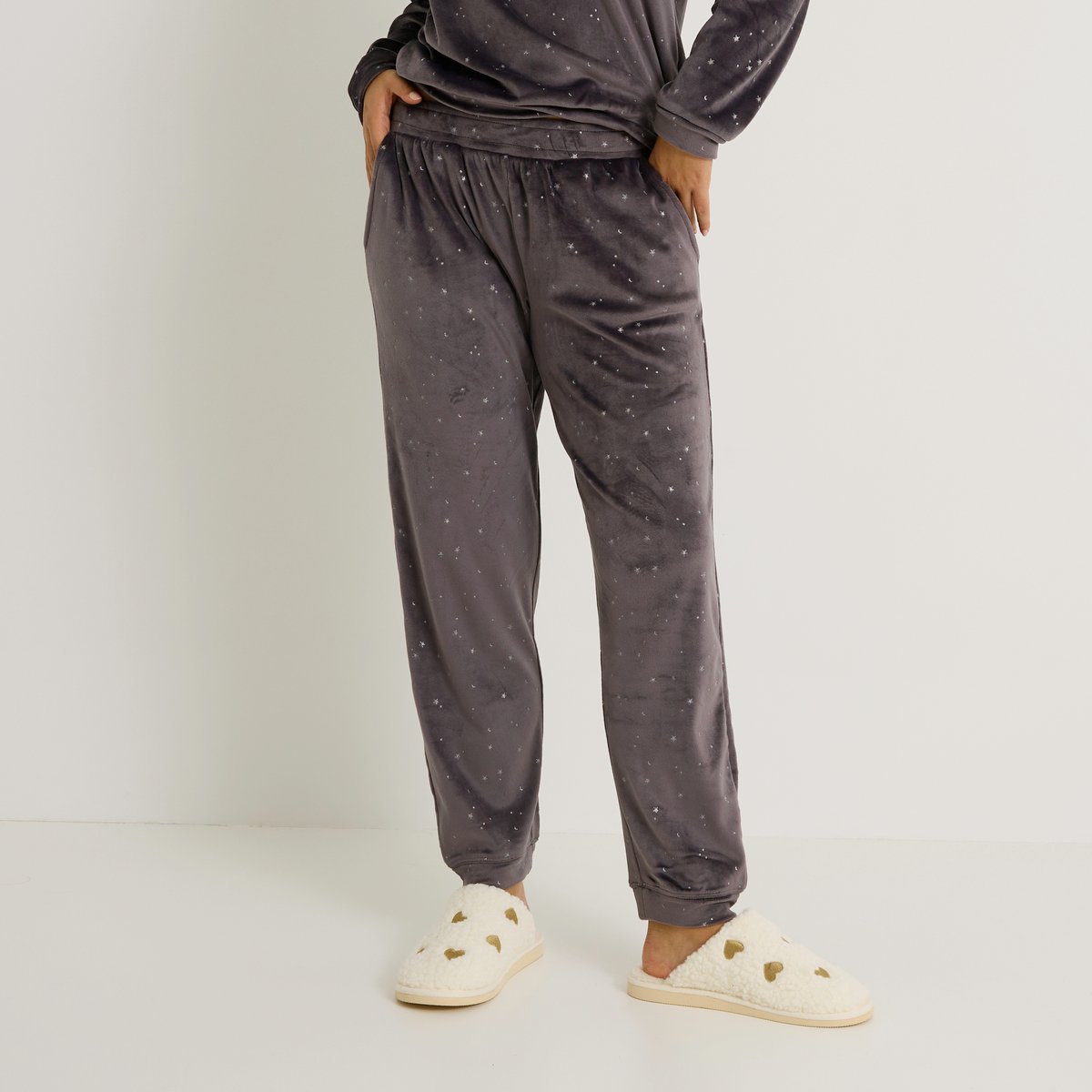 Pantalon de pyjama en velours gris, GRAIN DE MALICE