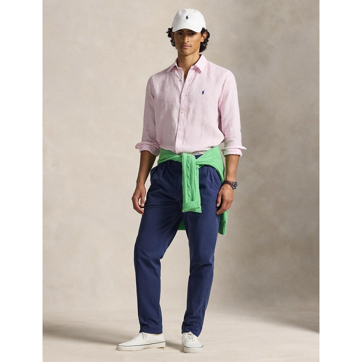 Chemise rayée Custom Fit en lin rose/blanc, POLO RALPH LAUREN