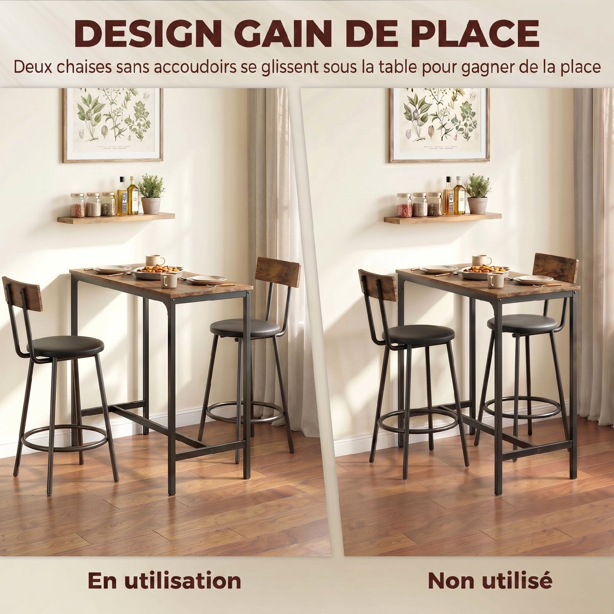 Ensemble de table de bar MDF Brun Rustique brun rustique, noir, HOMCOM