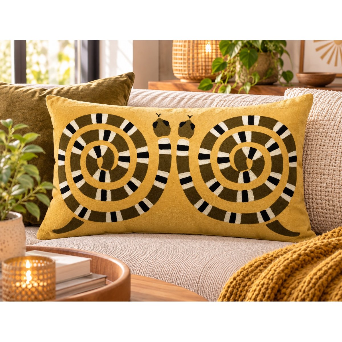 Coussin brodé Caresse Radieuse mangue, EDEN