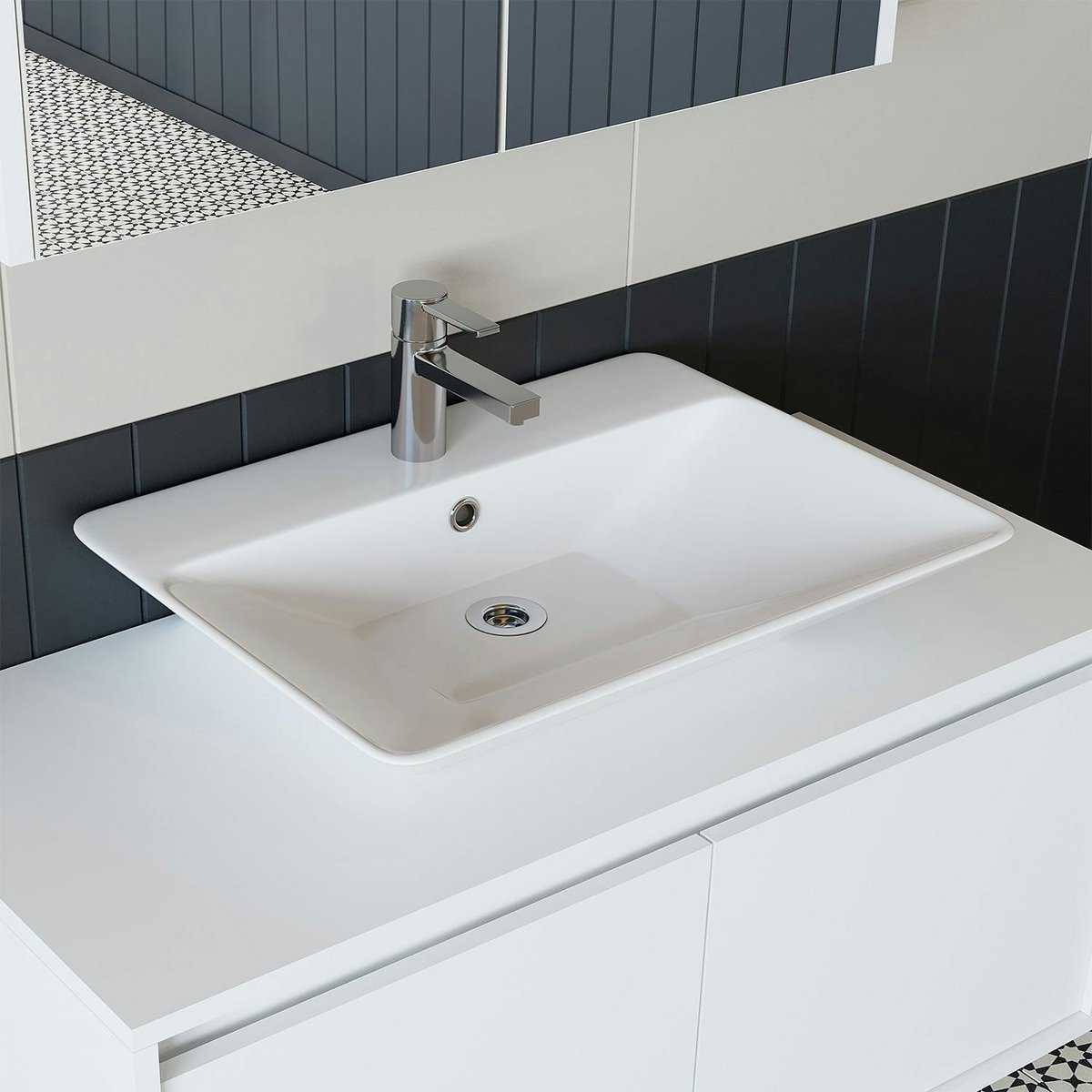 Meuble vasque suspendu 2 portes + vasque FLOE blanc, PIER IMPORT