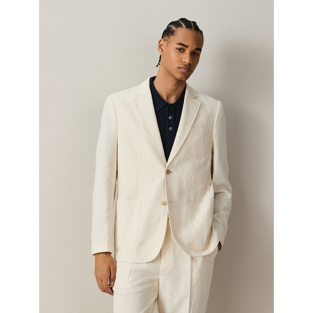 Veste de costume en coton tapisserie écru, NEXT