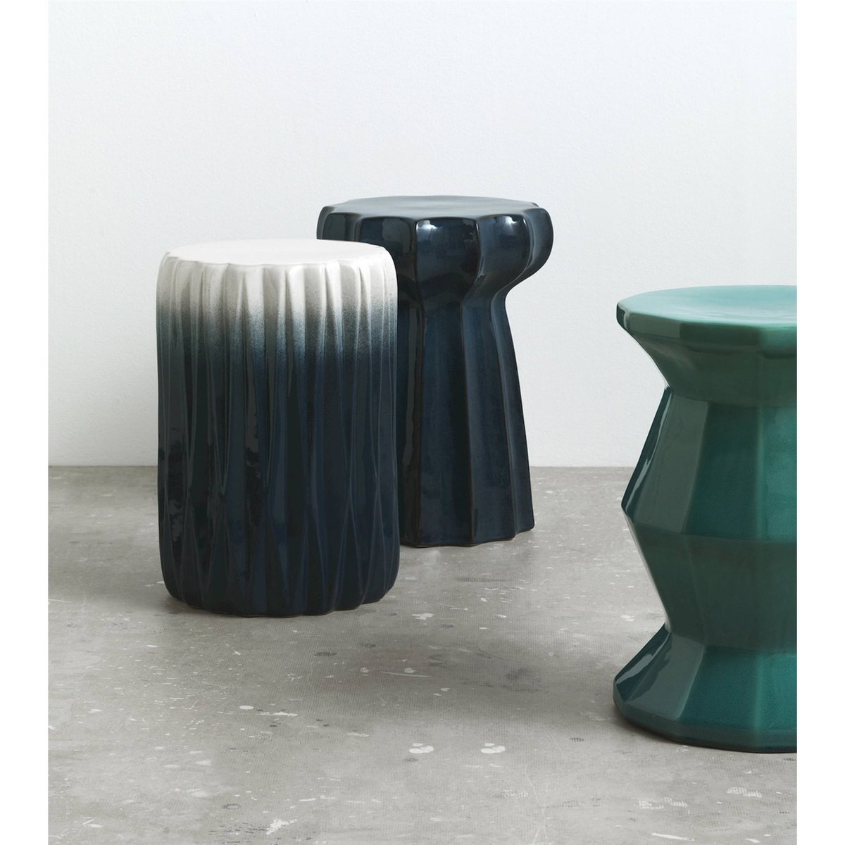 Tabouret carré en céramique vert céramique brillant, RECOLLECTION